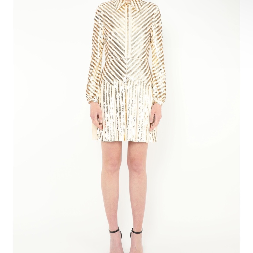 Valentino Pleated Paillette Fluted Dress